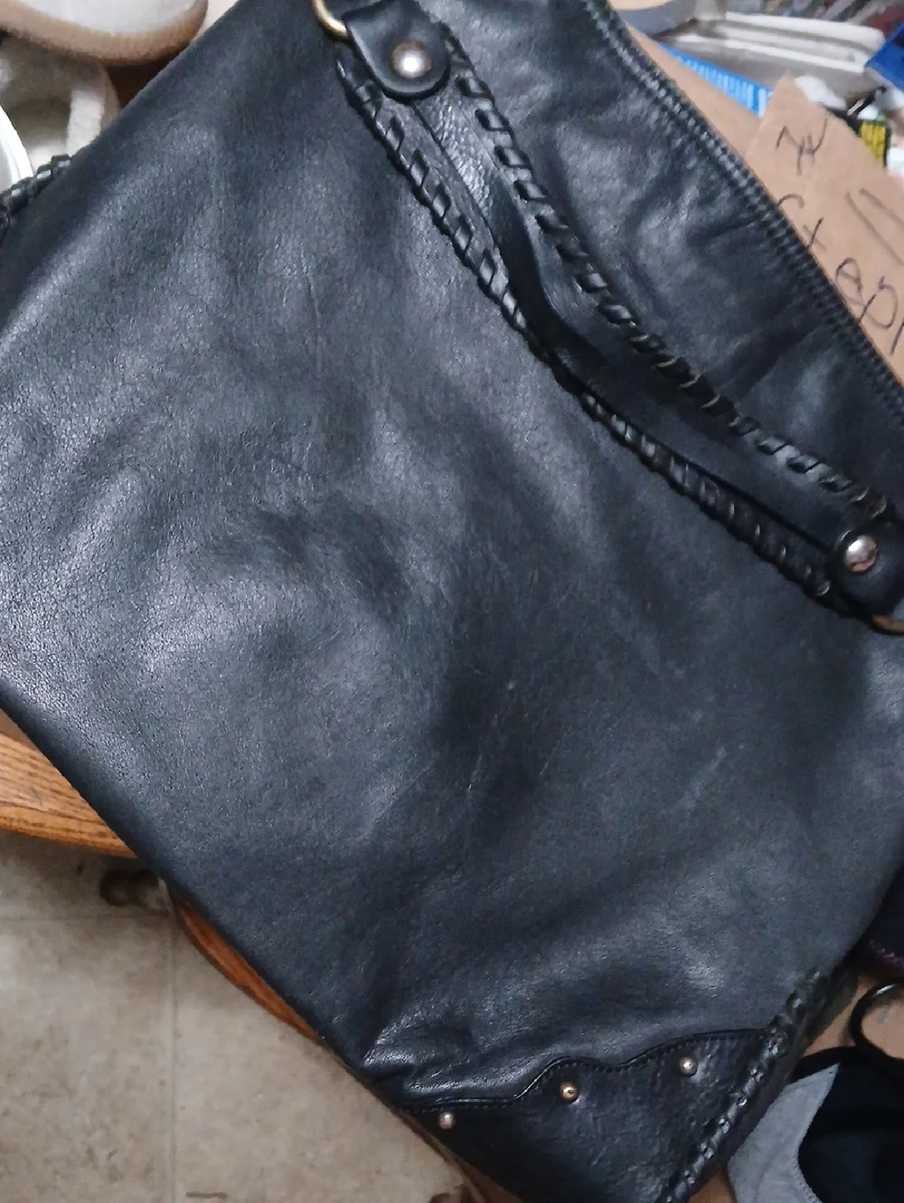 Gianni‎ Chiarini,Soft Black Leather Hobo with Brass Ring Details. Med. Sz.